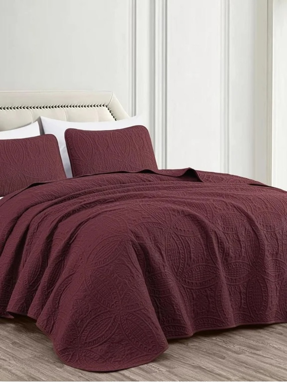 King 3 piece quilt set burgundy